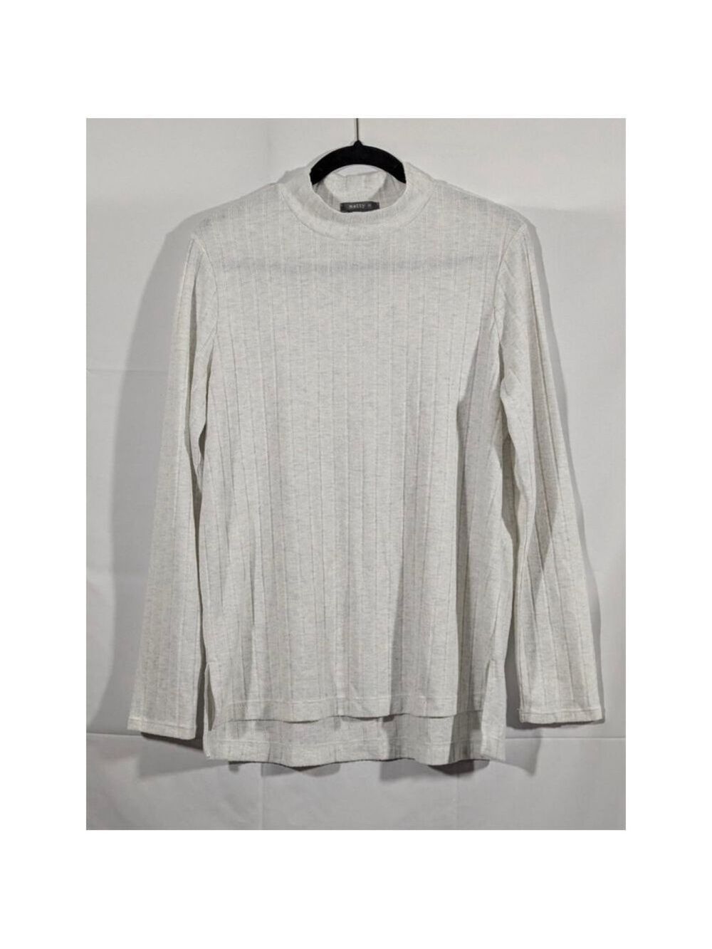 Matty M Cream Ribbed Mock Neck Long Sleeve Top Large